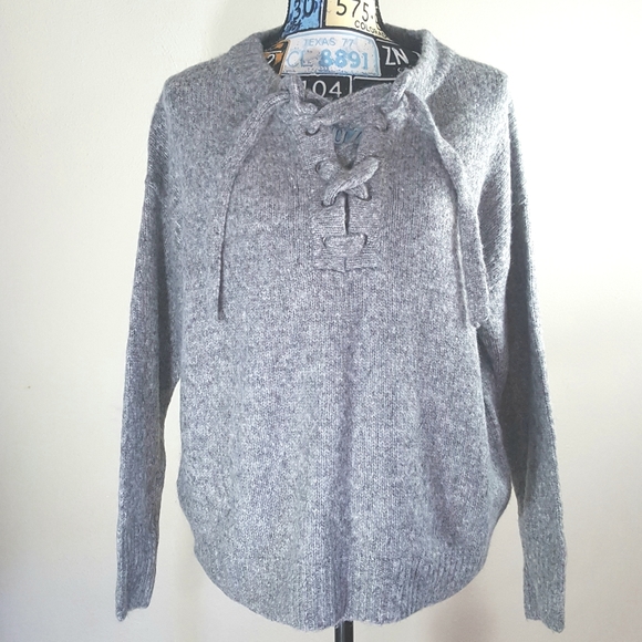 cliche Sweaters - Warm thick grey sweater with lace up front